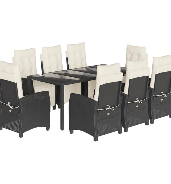 9-tlg. Garten-Essgruppe mit Kissen Schwarz Poly Rattan