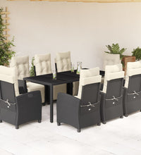 9-tlg. Garten-Essgruppe mit Kissen Schwarz Poly Rattan