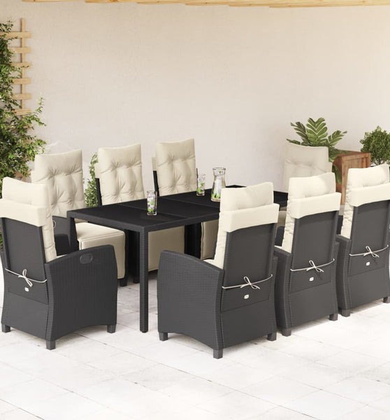 9-tlg. Garten-Essgruppe mit Kissen Schwarz Poly Rattan