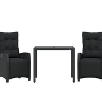 3-tlg. Garten-Essgruppe mit Kissen Schwarz Poly Rattan