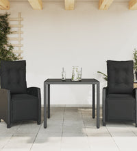 3-tlg. Garten-Essgruppe mit Kissen Schwarz Poly Rattan