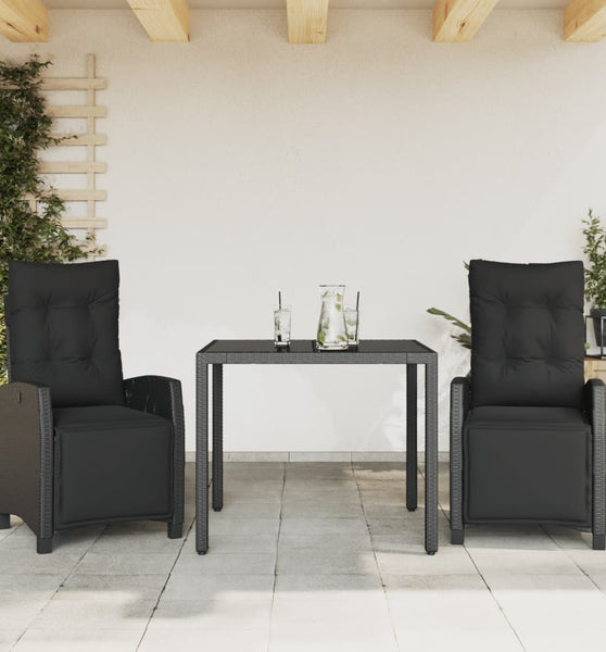 3-tlg. Garten-Essgruppe mit Kissen Schwarz Poly Rattan