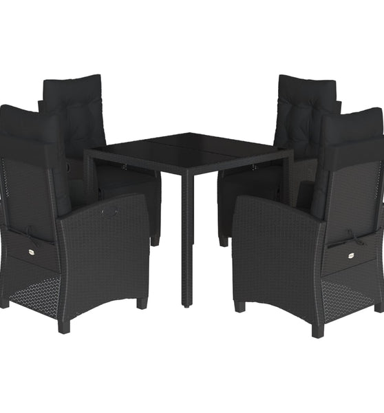 5-tlg. Garten-Essgruppe mit Kissen Schwarz Poly Rattan