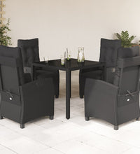 5-tlg. Garten-Essgruppe mit Kissen Schwarz Poly Rattan