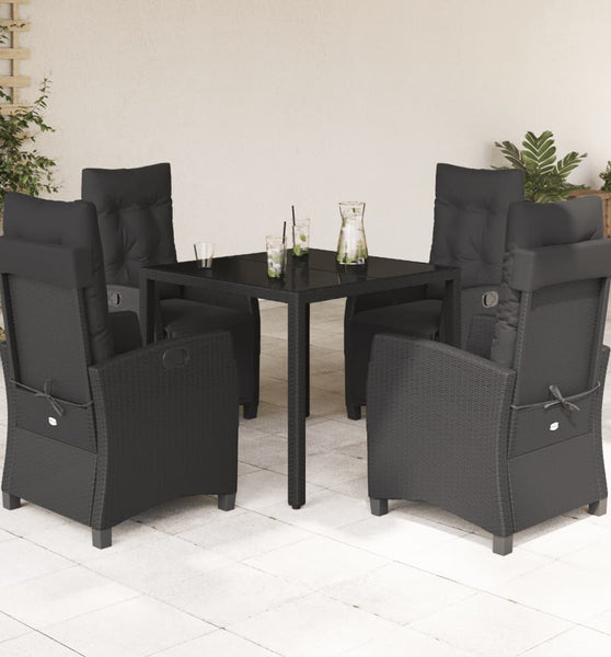 5-tlg. Garten-Essgruppe mit Kissen Schwarz Poly Rattan