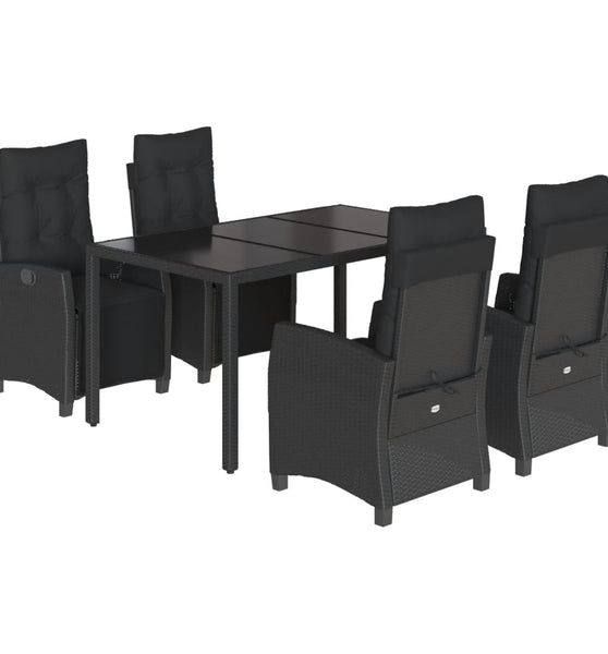 5-tlg. Garten-Essgruppe mit Kissen Schwarz Poly Rattan