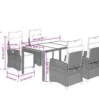 5-tlg. Garten-Essgruppe mit Kissen Schwarz Poly Rattan