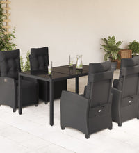 5-tlg. Garten-Essgruppe mit Kissen Schwarz Poly Rattan