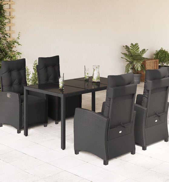 5-tlg. Garten-Essgruppe mit Kissen Schwarz Poly Rattan