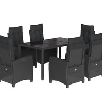 7-tlg. Garten-Essgruppe mit Kissen Schwarz Poly Rattan