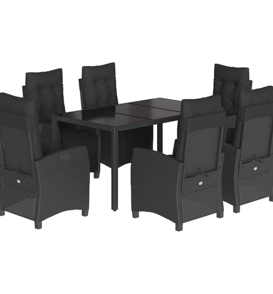 7-tlg. Garten-Essgruppe mit Kissen Schwarz Poly Rattan