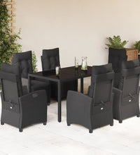 7-tlg. Garten-Essgruppe mit Kissen Schwarz Poly Rattan