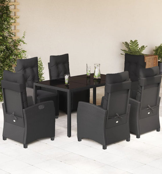 7-tlg. Garten-Essgruppe mit Kissen Schwarz Poly Rattan