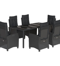 7-tlg. Garten-Essgruppe mit Kissen Schwarz Poly Rattan