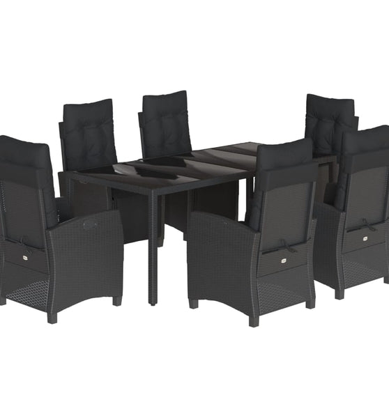 7-tlg. Garten-Essgruppe mit Kissen Schwarz Poly Rattan
