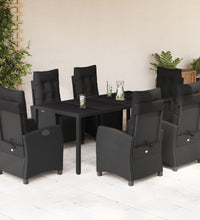 7-tlg. Garten-Essgruppe mit Kissen Schwarz Poly Rattan
