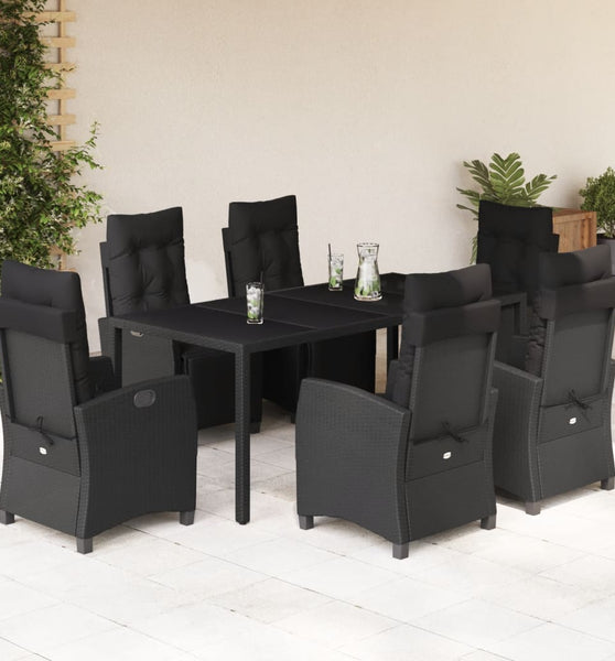 7-tlg. Garten-Essgruppe mit Kissen Schwarz Poly Rattan