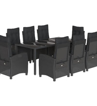 9-tlg. Garten-Essgruppe mit Kissen Schwarz Poly Rattan