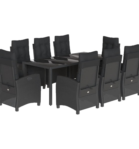 9-tlg. Garten-Essgruppe mit Kissen Schwarz Poly Rattan