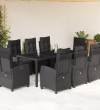 9-tlg. Garten-Essgruppe mit Kissen Schwarz Poly Rattan
