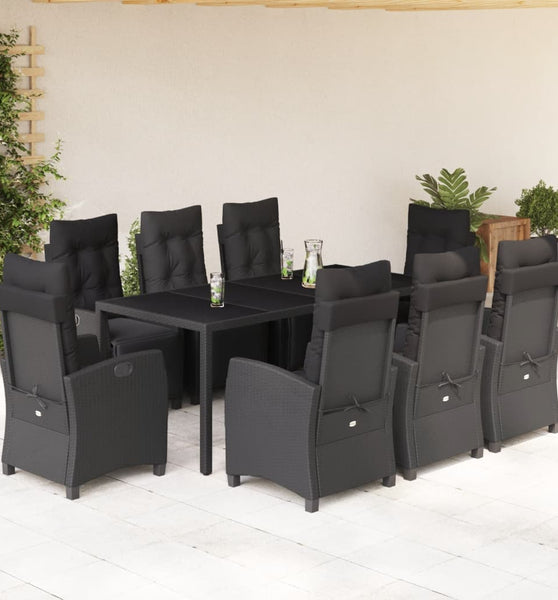 9-tlg. Garten-Essgruppe mit Kissen Schwarz Poly Rattan