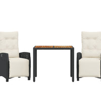 3-tlg. Garten-Essgruppe mit Kissen Schwarz Poly Rattan
