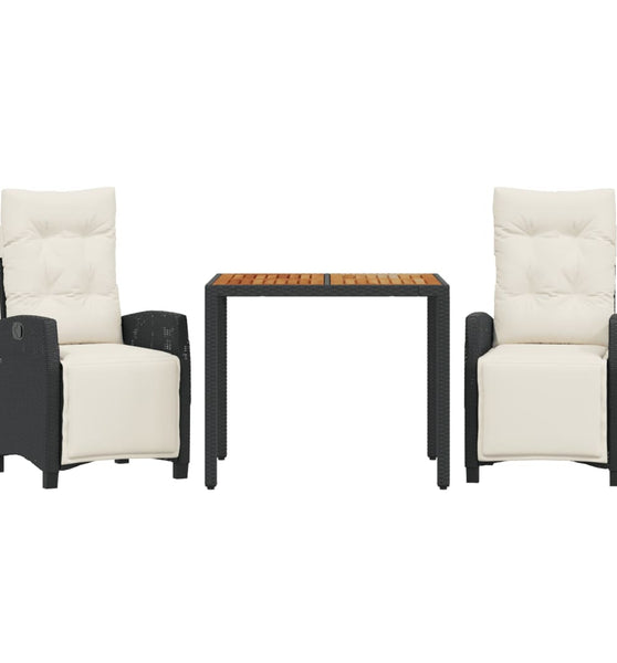 3-tlg. Garten-Essgruppe mit Kissen Schwarz Poly Rattan