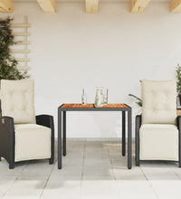3-tlg. Garten-Essgruppe mit Kissen Schwarz Poly Rattan