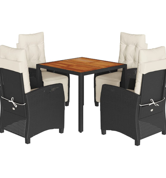 5-tlg. Garten-Essgruppe mit Kissen Schwarz Poly Rattan