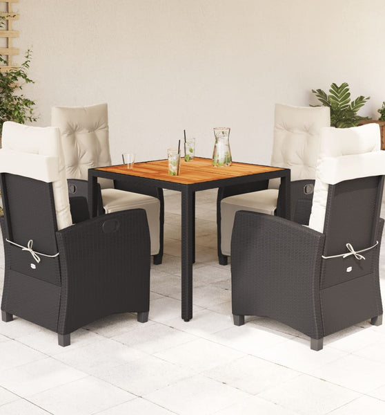 5-tlg. Garten-Essgruppe mit Kissen Schwarz Poly Rattan