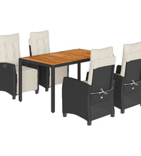 5-tlg. Garten-Essgruppe mit Kissen Schwarz Poly Rattan