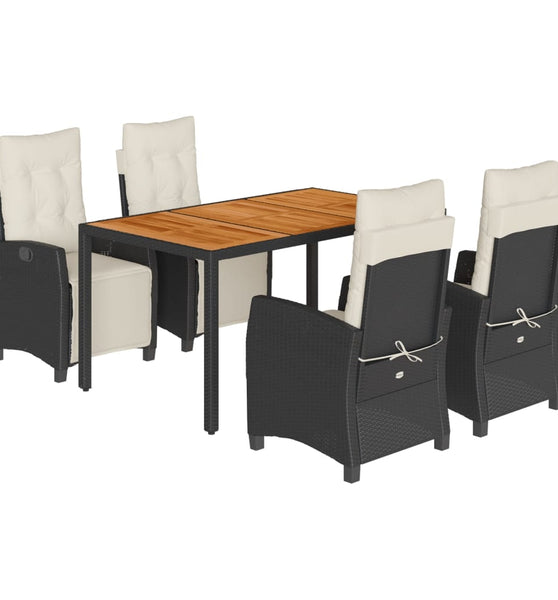 5-tlg. Garten-Essgruppe mit Kissen Schwarz Poly Rattan