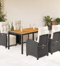5-tlg. Garten-Essgruppe mit Kissen Schwarz Poly Rattan