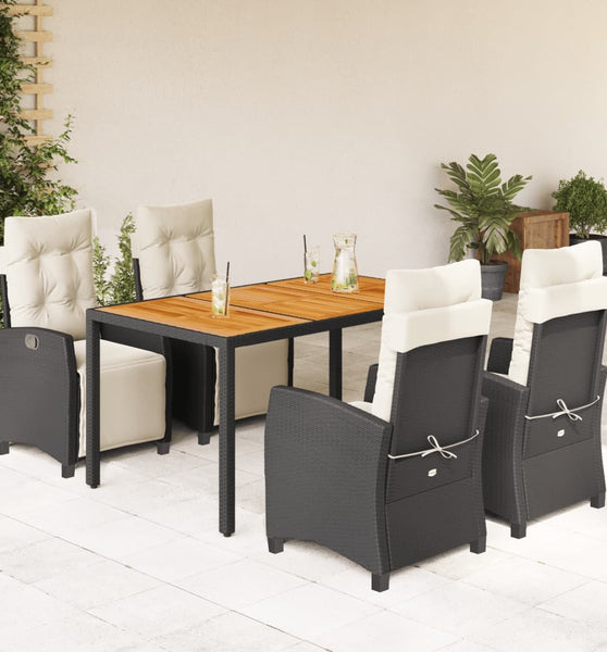 5-tlg. Garten-Essgruppe mit Kissen Schwarz Poly Rattan