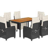 7-tlg. Garten-Essgruppe mit Kissen Schwarz Poly Rattan