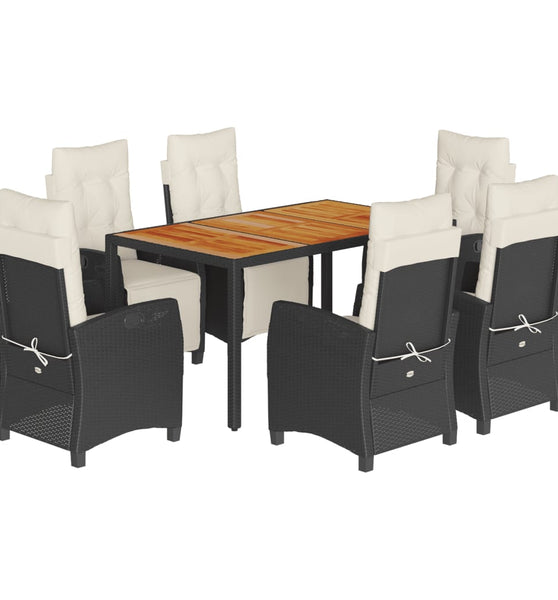 7-tlg. Garten-Essgruppe mit Kissen Schwarz Poly Rattan