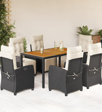 7-tlg. Garten-Essgruppe mit Kissen Schwarz Poly Rattan