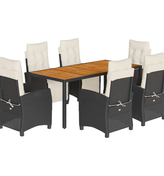 7-tlg. Garten-Essgruppe mit Kissen Schwarz Poly Rattan