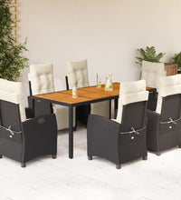 7-tlg. Garten-Essgruppe mit Kissen Schwarz Poly Rattan
