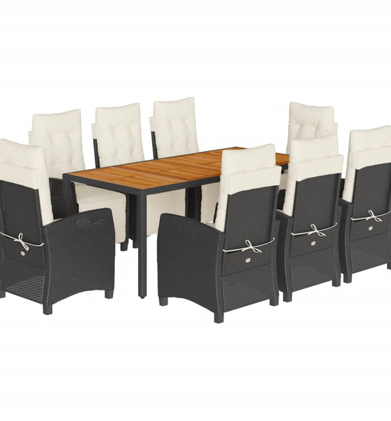 9-tlg. Garten-Essgruppe mit Kissen Schwarz Poly Rattan