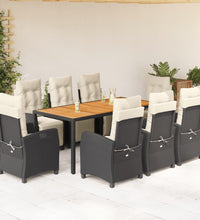 9-tlg. Garten-Essgruppe mit Kissen Schwarz Poly Rattan