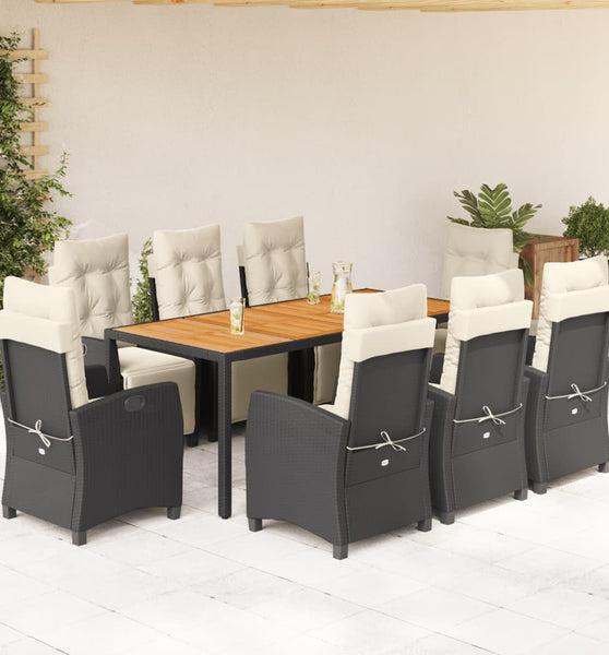 9-tlg. Garten-Essgruppe mit Kissen Schwarz Poly Rattan