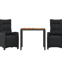 3-tlg. Garten-Essgruppe mit Kissen Schwarz Poly Rattan