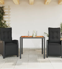 3-tlg. Garten-Essgruppe mit Kissen Schwarz Poly Rattan