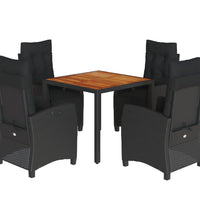 5-tlg. Garten-Essgruppe mit Kissen Schwarz Poly Rattan