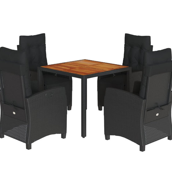 5-tlg. Garten-Essgruppe mit Kissen Schwarz Poly Rattan