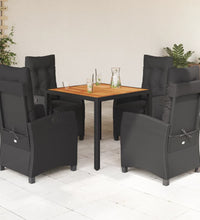 5-tlg. Garten-Essgruppe mit Kissen Schwarz Poly Rattan