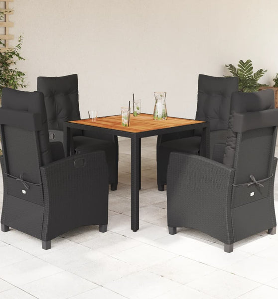 5-tlg. Garten-Essgruppe mit Kissen Schwarz Poly Rattan
