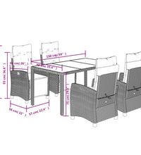 5-tlg. Garten-Essgruppe mit Kissen Schwarz Poly Rattan