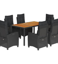 7-tlg. Garten-Essgruppe mit Kissen Schwarz Poly Rattan